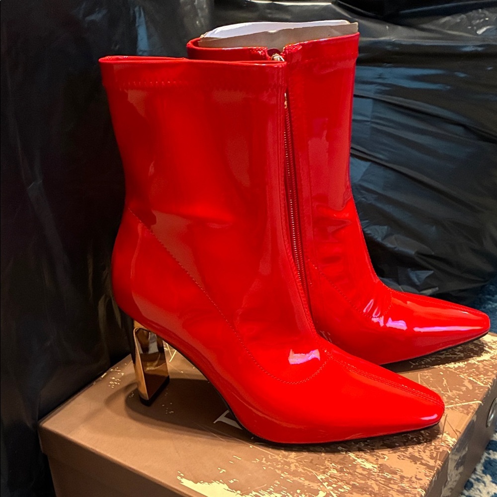 NWT Red Patent Leather Wide Calf Ankle Boots  size 6.5